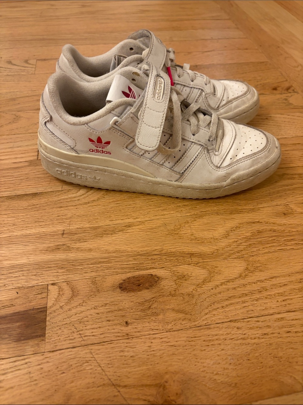 Adidas White Sneakers with Pink Logo